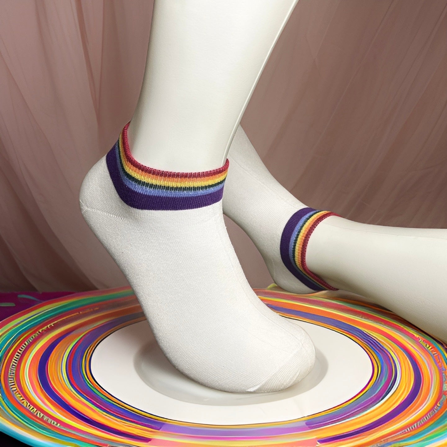 Rainbow Ribbed Ankle Socks